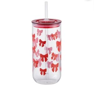 NWT Holiday Time 20 oz Bows Can Sipper Glass with Lid